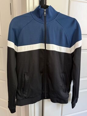 Vince Colorblock Pattern Bomber Jacket in Blue/Black/White